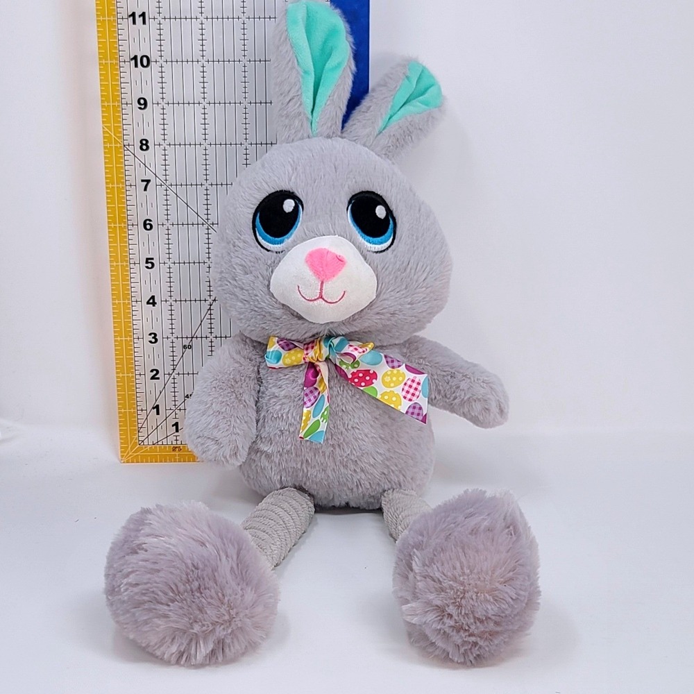 Gray Easter Bunny Plush Toy Kids 21in Blue Eyes Ribbed Legs Shelf Sitter Good
